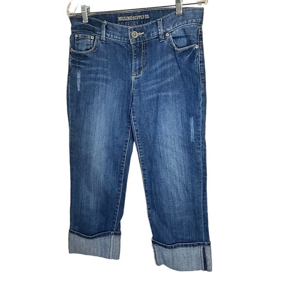 MOSSIMO Supply Co Juniors Denim Capris Size 9 Distressed Wide Cuffs - Picture 1 of 11